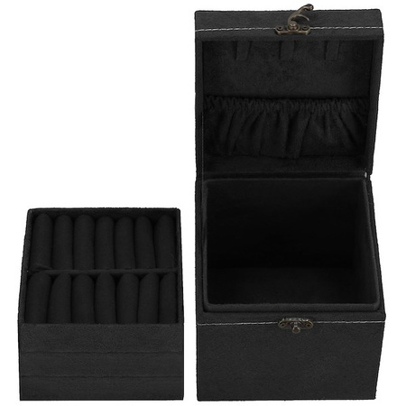 Kuferek, szkatułka na biżuterię 12x12x12 cm czarny z przegródkami welurowy