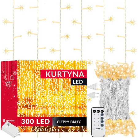 Kurtyna świetlna 300 led girlanda, lampki sople biały ciepły