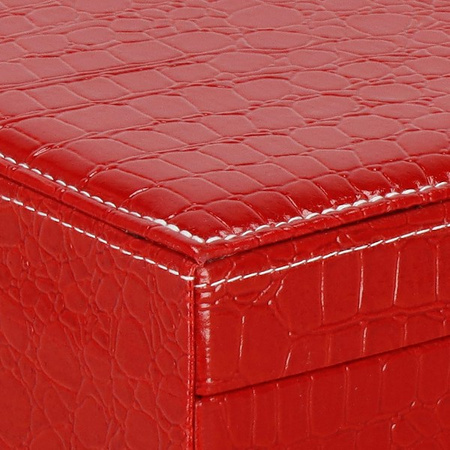 Kufer, szkatułka na biżuterię ekoskóra 26x26x8,5 cm czerwony z przegródkami