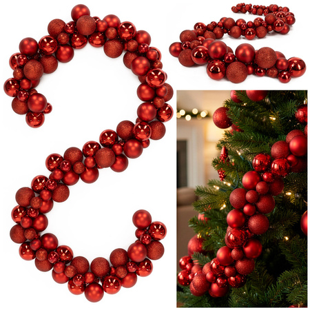 Girlanda świateczna z 130 szt. bombek, łańcuch choinkowy 160 cm, czerwony
