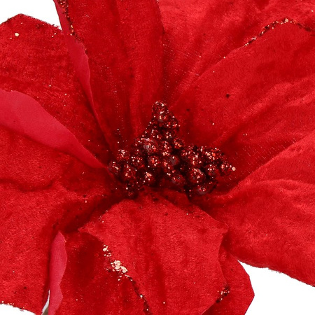 Gwiazda betlejemska 26 cm sztuczny kwiat, poinsecja czerwona z brokatem