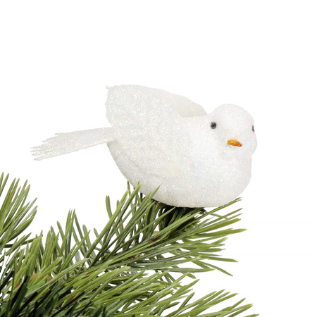 Zawieszki choinkowe 4 szt. ptaszki brokatowe białe