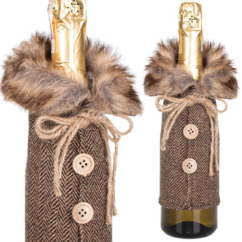 Pokrowiec na butelkę, świąteczny ubranko, sweterek z guzikami na wino