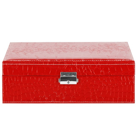 Kufer, szkatułka na biżuterię ekoskóra 26x26x8,5 cm czerwony z przegródkami