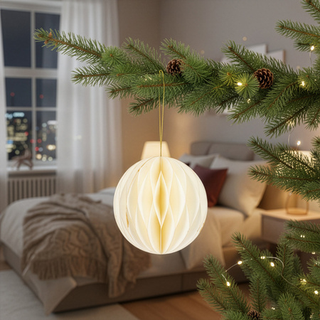 Bombki z papieru 6 szt. ozdoby choinkowe zawieszki świąteczne 12 cm białe złoty brokat