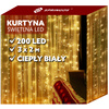 Kurtyna świetlna ciepły biały 200 Led 3x2 m lampki wewnętrzne z programatorem USB