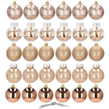 Bombki choinkowe przeźroczyste 30 szt. rose gold 6cm zestaw choinkowy