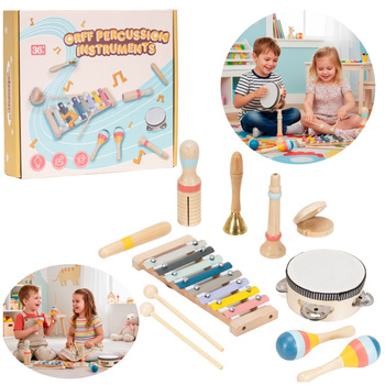 Instrumenty grające, drewniane 8 szt. zabawki muzyczne dla dzieci: cymbałki, bębenek, marakasy