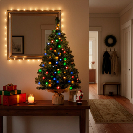 Choinka sztuczna mała 90 cm z oświetleniem choinkowym 50 LED multikolor, na stolik, biurko