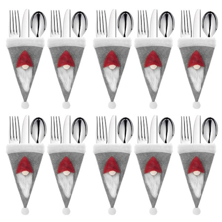 Etui na sztućce 10szt. świąteczna kieszonka, czapka szara ozdoba świąteczna