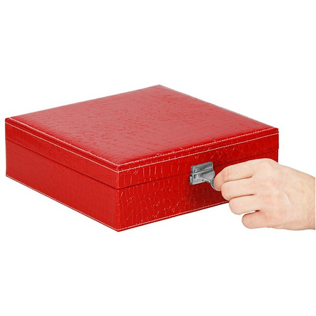Kufer, szkatułka na biżuterię ekoskóra 26x26x8,5 cm czerwony z przegródkami