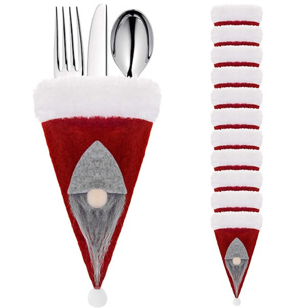 Etui na sztućce 12szt. świąteczne kieszonka, czapka czerwona ozdoba świąteczna