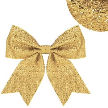 Kokardka świąteczna na choinkę 22 cm brokatowa zawieszka choinkowa złota