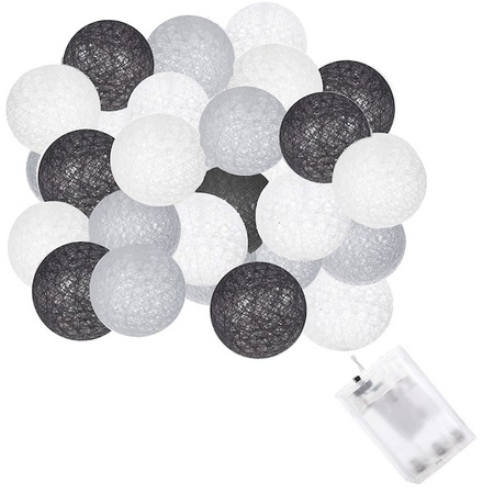 Cotton balls 30 led lampki dekoracyjne 6cm girlanda na baterie szaro-białe