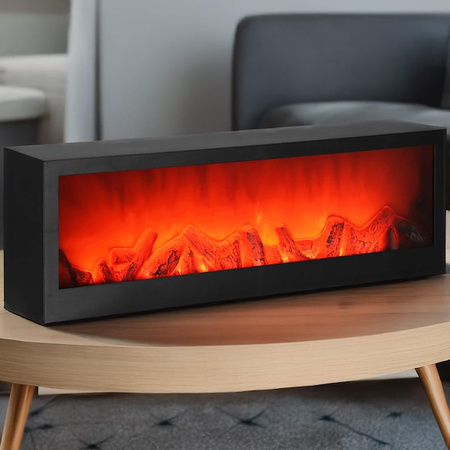 Kominek LED na baterie 60x10x19,5 cm dekoracyjna lampa z efektem płomienia, czarne