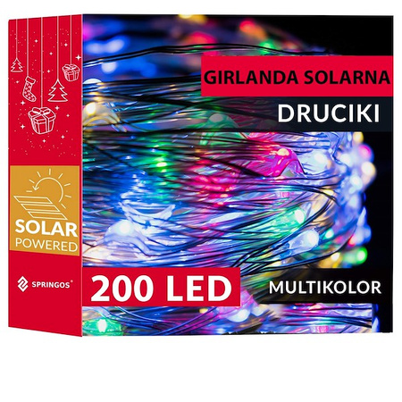 Lampki choinkowe 200 Led 22 m druciki multikolor oświetlenie świąteczne solarne
