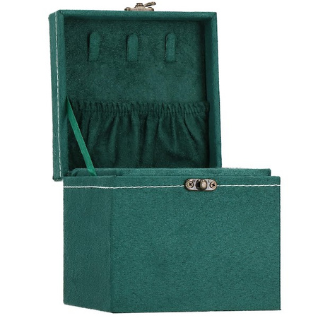 Kuferek, szkatułka na biżuterię 12x12x12 cm zielony welurowy organizer z przegródkami