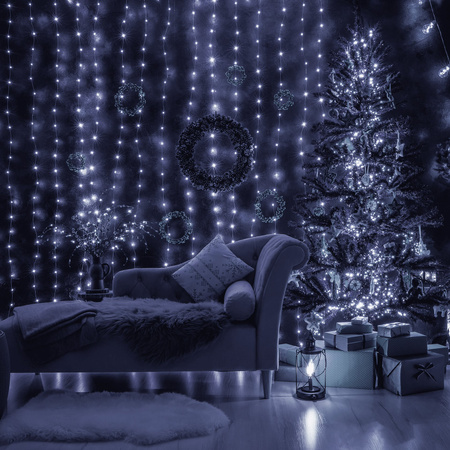 Kurtyna świetlna z pilotem 306 led girlanda, lampki wewnętrzno-zewnętrzne sople zimny biały