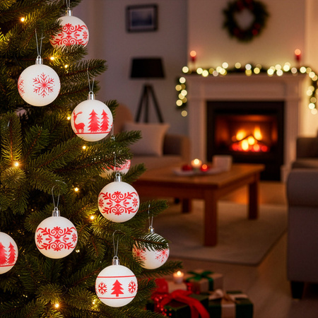 Dekoracje choinkowe, bombki matowe 12 szt. 7 cm ozdoby świąteczne z wzorami, białe