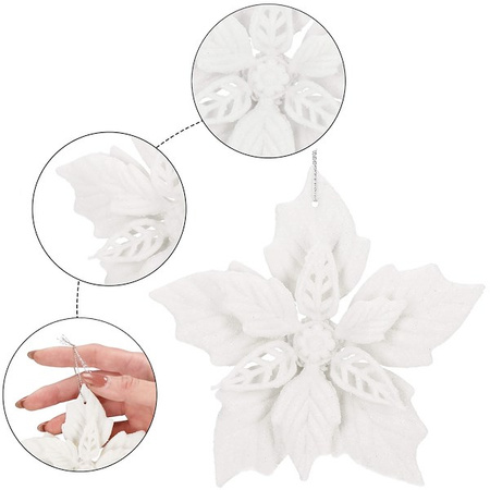 Zawieszka choinkowa 12 cm gwiazda betlejemska świąteczna ozdoba biały brokat