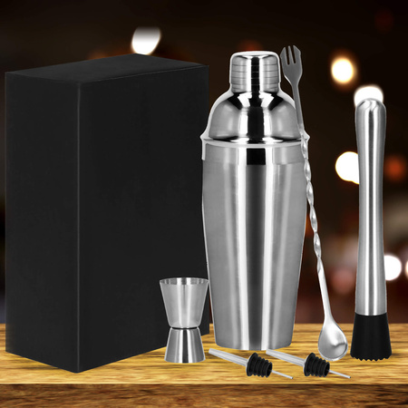 Zestaw barmański 6 elementów do drinków shaker 550 ml stal nierdzewna srebrny
