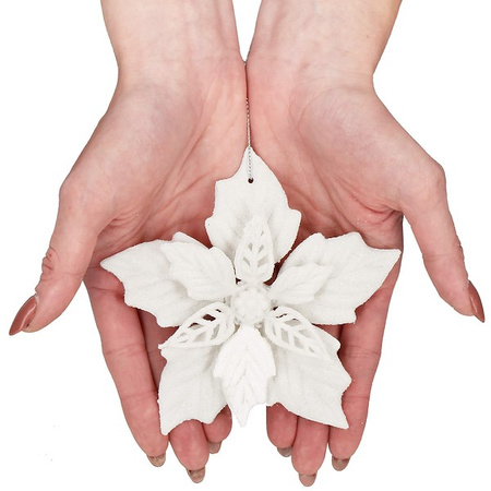 Zawieszka choinkowa 12 cm gwiazda betlejemska świąteczna ozdoba biały brokat