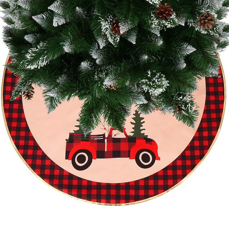 Dywanik pod choinkę 91 cm czerwony z samochodem, mata na prezenty merry christmas