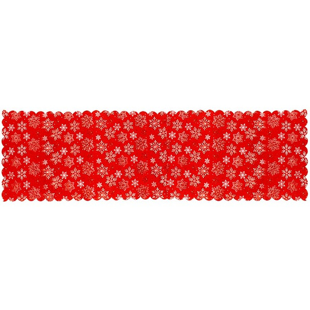 Bieżnik na stół 187x34cm obrus świąteczny ze śnieżynkami czerwony