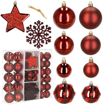 Bombki choinkowe, zawieszki zestaw 40 szt. dekoracje świąteczne do stroika, nietłukące bordowo-czerwone