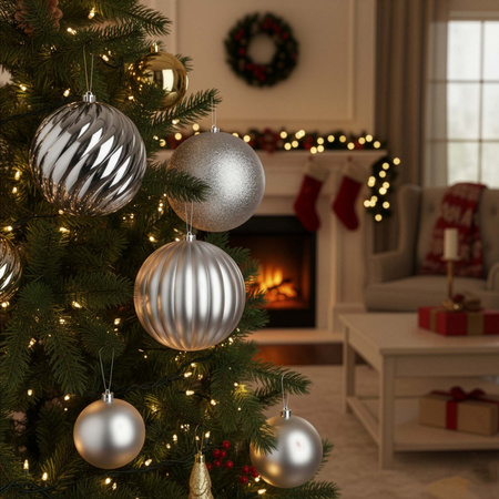 Duże bombki choinkowe 3 szt. ozdoby świąteczne 20,5 cm brokat srebrne