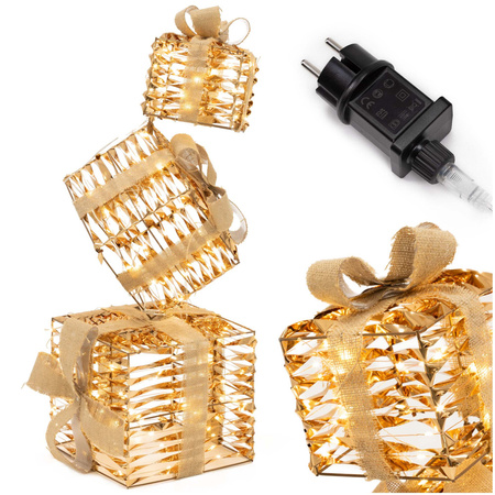 Dekoracja świąteczna LED prezenty ozdoba świetlna 74 cm 160 diod biały ciepły