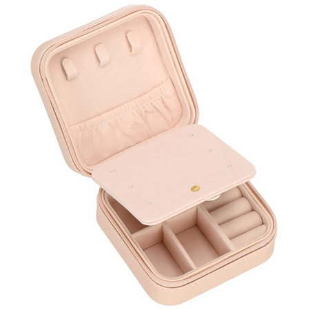 Kufer, szkatułka na biżuterię ekoskóra 10x10x5 cm różowy organizer z przegródkami