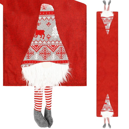 Bieżnik na stół 180x33cm obrus świąteczny z krasnalem czerwony