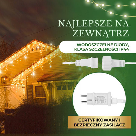 Kurtyna świetlna 300 led girlanda, lampki wewnętrzno-zewnętrzne sople biały ciepły + flash
