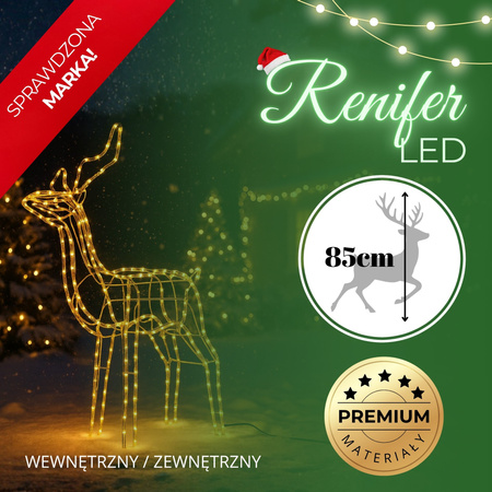 Renifer Led 85 cm świąteczny, świetlna dekoracja do ogrodu biały ciepły
