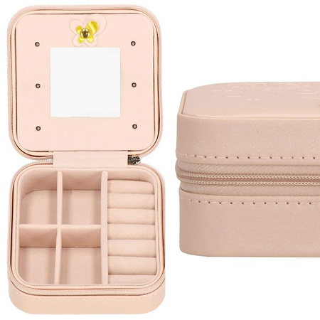 Kufer, szkatułka na biżuterię ekoskóra 10x10x5 cm różowy organizer z przegródkami