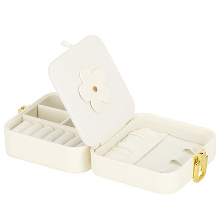 Kufer, szkatułka na biżuterię 10x10x5 cm kremowy z przegródkami ekoskóra