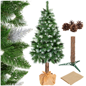 Choinka na pniu sztuczna 220 cm sosna diamentowa ośnieżona jak żywa premium