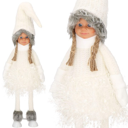 Laleczka z warkoczami 56 cm ozdoba świąteczna, figurka świąteczna, gnom biały