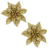 Gwiazda betlejemska 2 szt. sztuczny kwiat, poinsecja złota z brokatem na klipsie