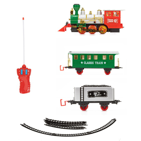 Pociąg z wagonami na baterie z efektem mgiełki i dźwiękami, lokomotywa zestaw kolejowy dla dzieci