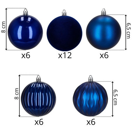 Bombki choinkowe 36 szt. komplet ozdób świątecznych zawieszki nietłukące, granatowe