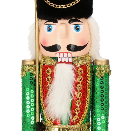 Dziadek do orzechów 51 cm z karabinem, drewniany żołnierzyk w cekiny, figurka świąteczna