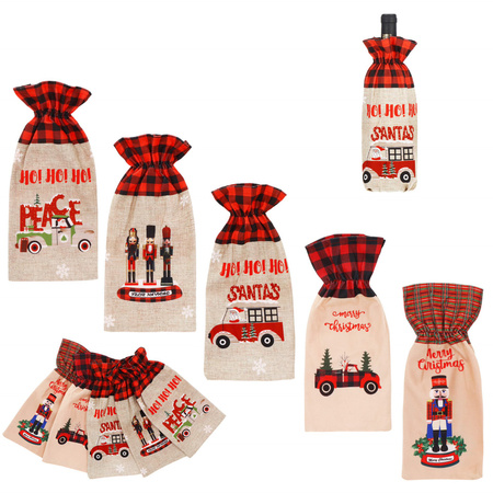 Pokrowiec na butelkę świąteczne etui na wino beżowo-czerowne