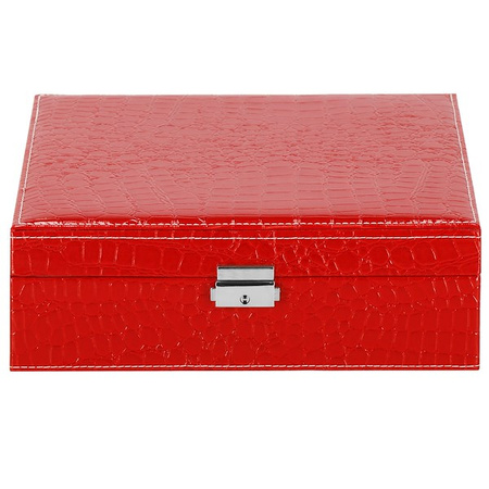 Kufer, szkatułka na biżuterię ekoskóra 26x26x8,5 cm czerwony z przegródkami