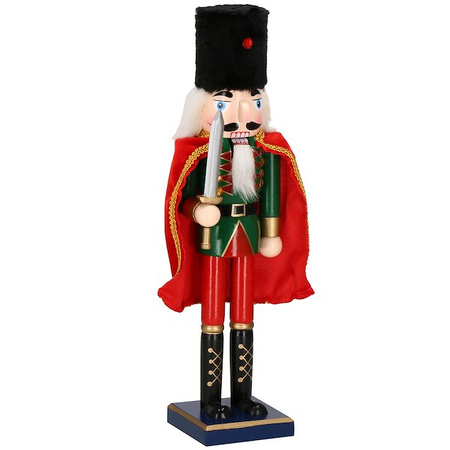 Dziadek do orzechów 38 cm z mieczem, drewniany żołnierzyk zielono-czerwony, figurka świąteczna