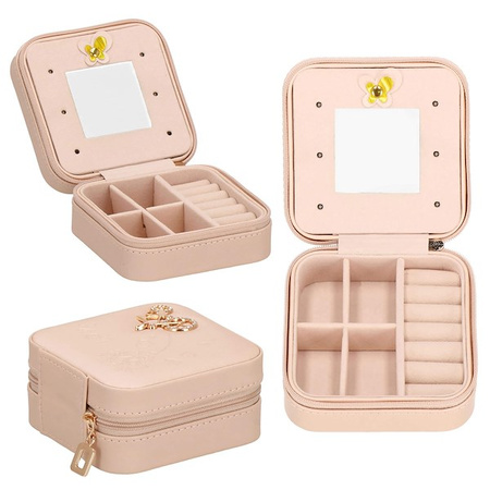 Kufer, szkatułka na biżuterię ekoskóra 10x10x5 cm różowy organizer z przegródkami