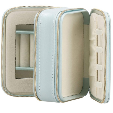 Kufer, szkatułka na biżuterię ekoskóra 11,5x8,5x5,5 cm błękitny z przegródkami