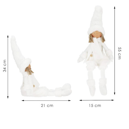 Laleczka 34 cm ozdoba świąteczna, figurka świąteczna, gnom biały