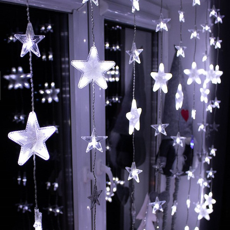 Kurtyna świetlna 180 led girlanda gwiazdki, lampki wewnętrzno-zewnętrzne sople zimny biały + niebieski flash